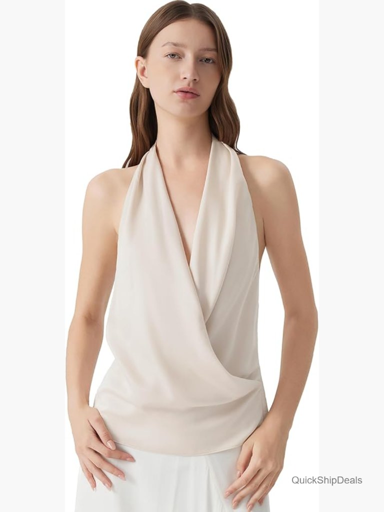 Silk Satin Halter Neck Backless Tank Top Summer Sleeveless Shirt
